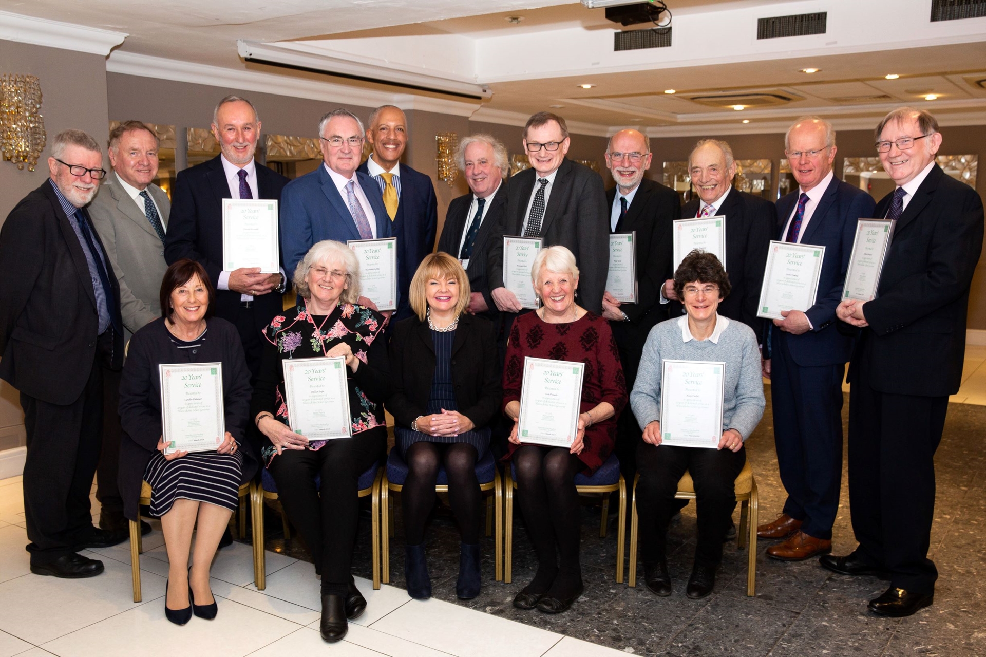 Governors with their awards for 20 years service to Warwickshire schools. pictured with Monica Fogarty, Colin Hayfield and Paul Senior
